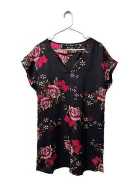 Shein Black V-neck Floral Dress, XS, Pre-owned